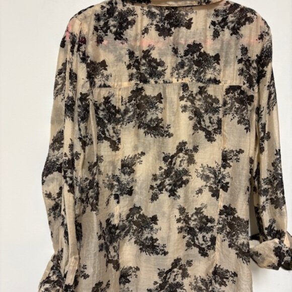 Coldwater Creek Semi-Sheer Blouse Gold/Black Floral Pearl Snap Bttns Tencel. XL - Picture 6 of 6